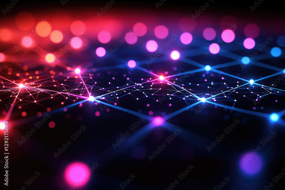 Poster Abstract digital network with glowing nodes and connections, representing data flow and connectivity.
