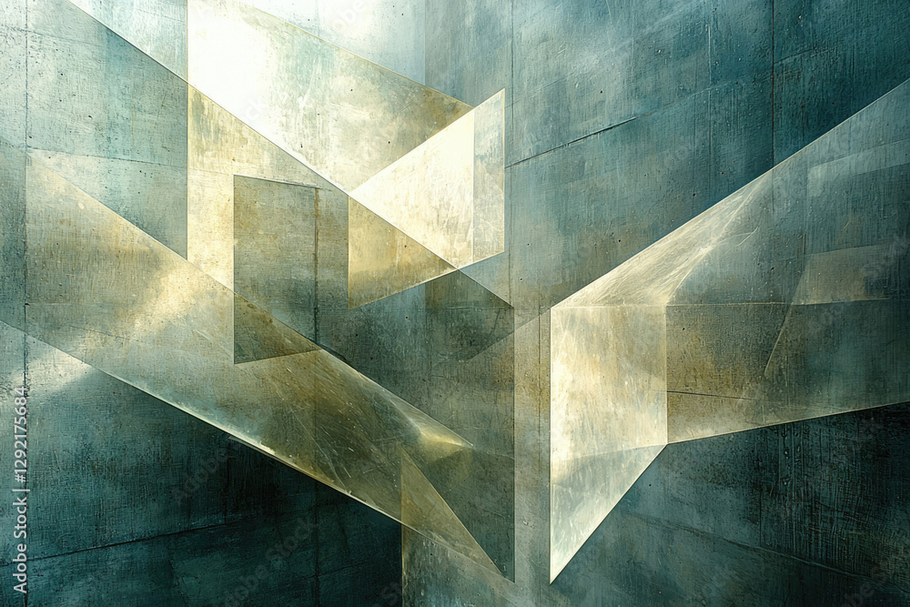 Poster Abstract geometric artwork depicting intersecting transparent forms against a textured concrete backdrop.