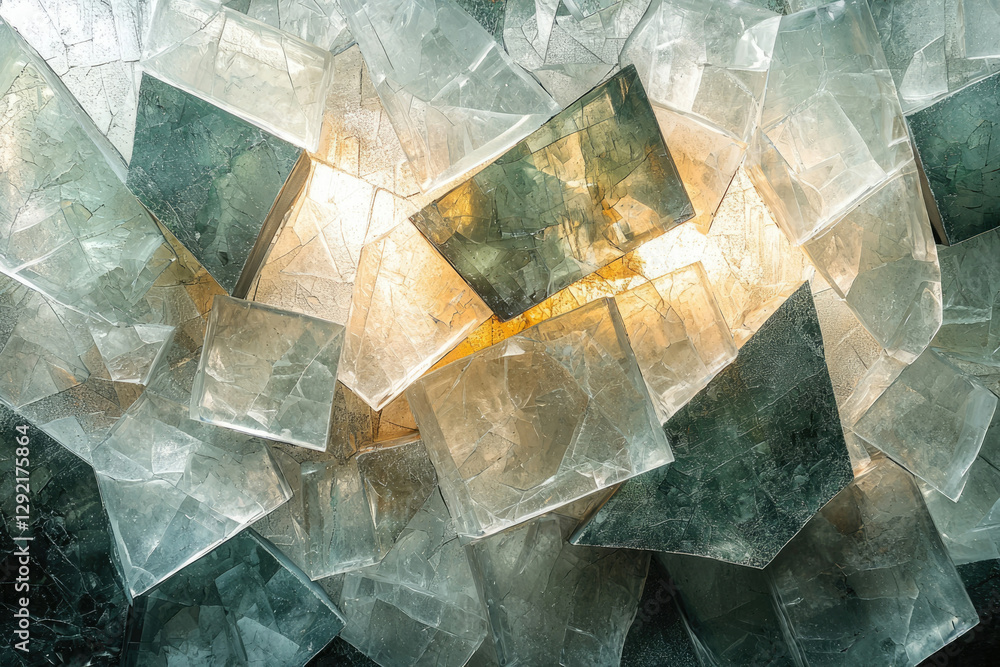 Poster a mesmerizing close-up of translucent green and amber crystals, forming a complex, geometric pattern
