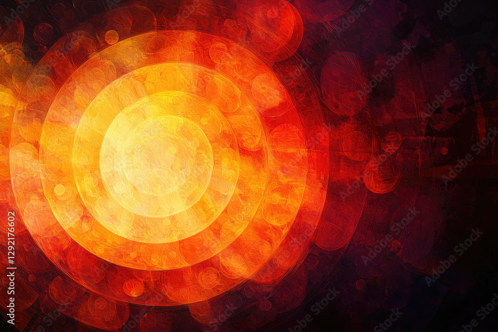 Poster Abstract artwork with concentric circles in fiery orange and red hues, creating a warm and intense visual effect.