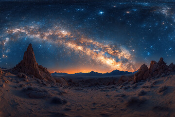 Obraz premium Celestial Tapestry, Desert Landscape Under a Vibrant Milky Way Arc