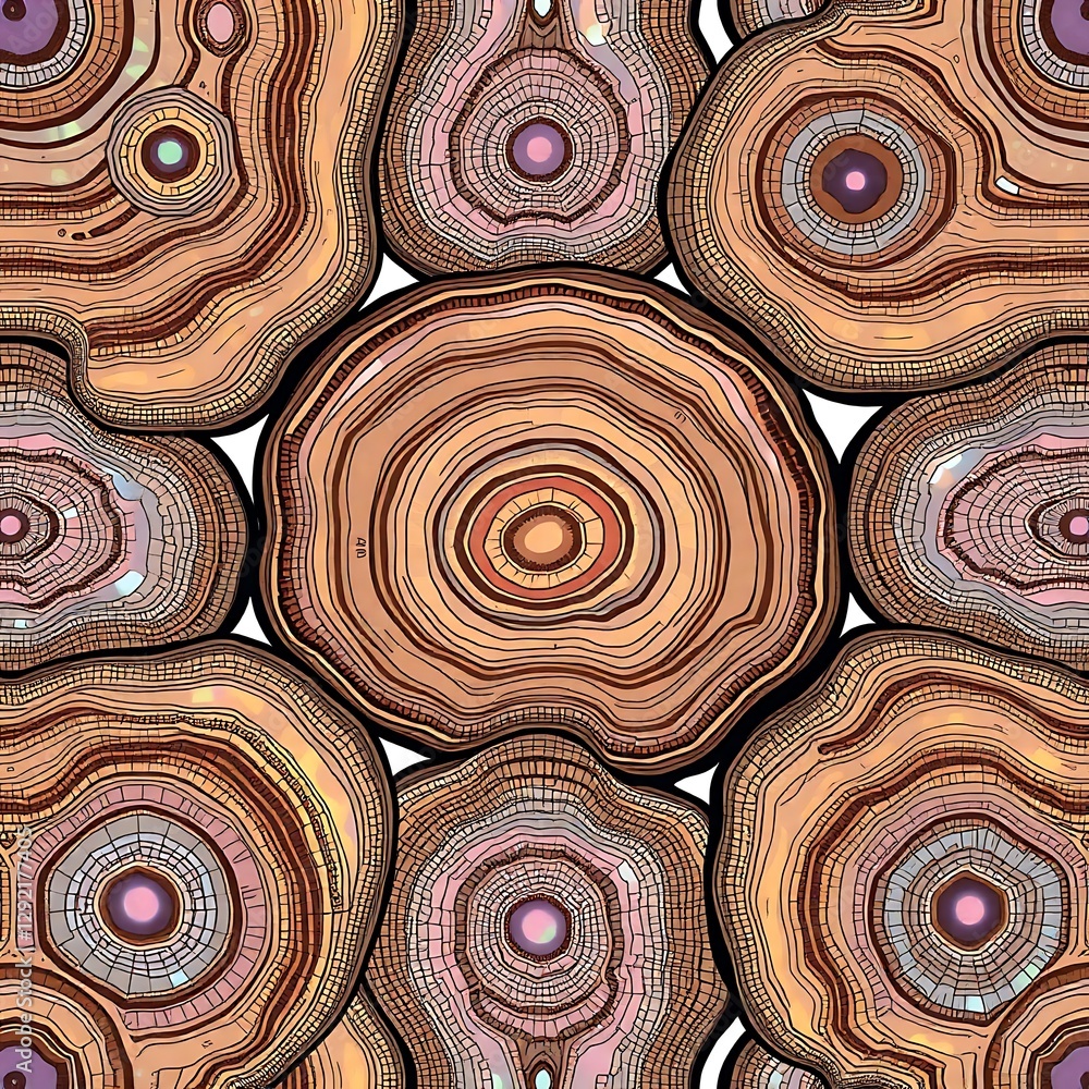 Poster geological harmony: a mesmerizing pattern of stylized tree rings and agate slices showcases the capt