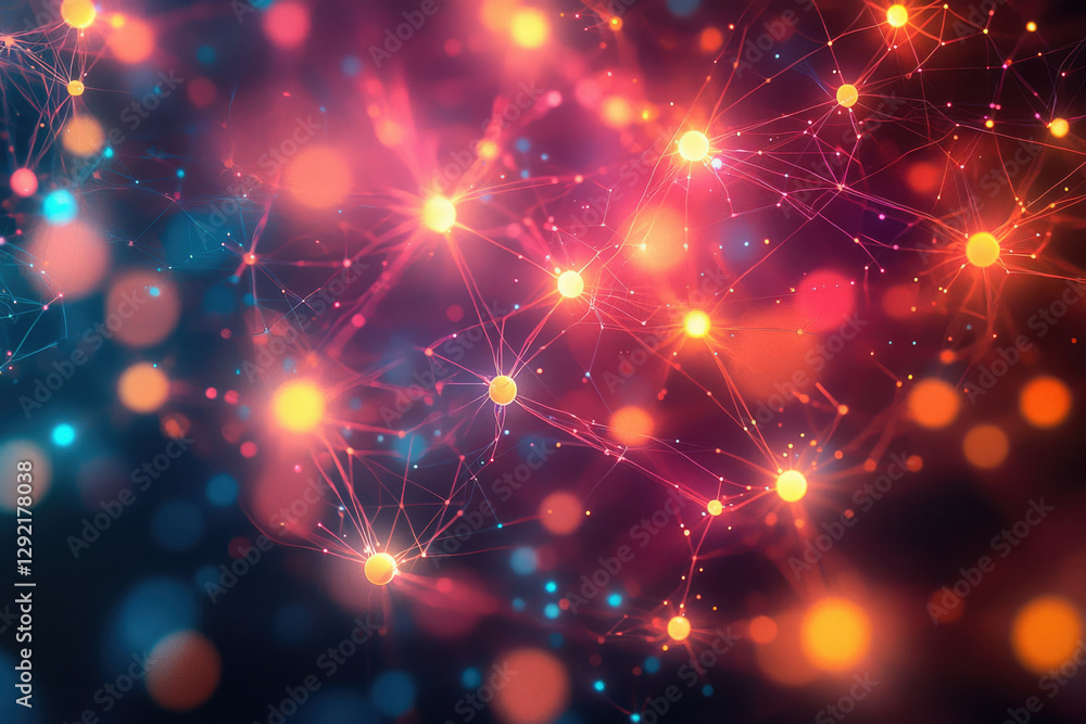 Poster Abstract representation of a neural network, showcasing interconnected nodes and glowing lights.