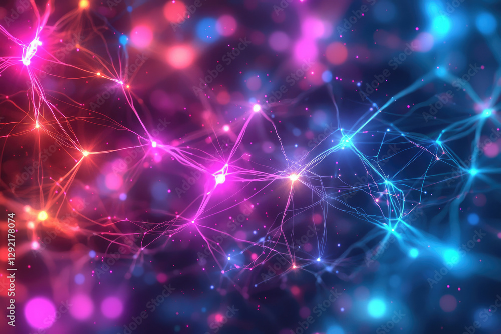 Aufkleber Abstract image depicting a vibrant neural network, showcasing interconnected nodes and glowing lines.