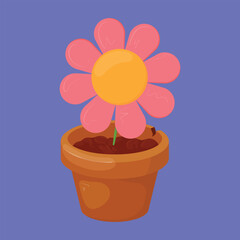 Flower Pot vector illustration. flower in pot soil icon vector.