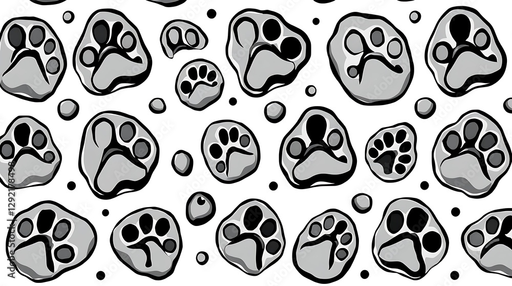 Poster paw prints pattern: a repeating pattern of paw prints creates a playful and engaging design, with va