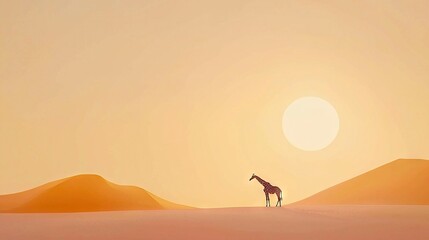   Giraffe in desert at sunset, dunes in background