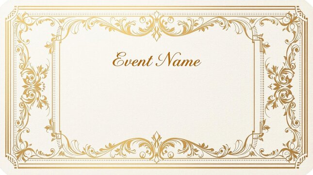 Elegant invitation design featuring ornate gold filigree and customizable event name for a formal occasion. Generative AI