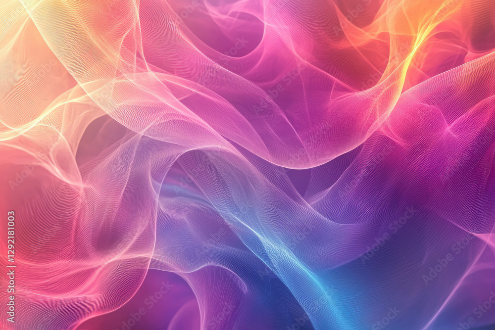 Poster abstract image with flowing, colorful, translucent fabrics creating a dreamy, ethereal effect.