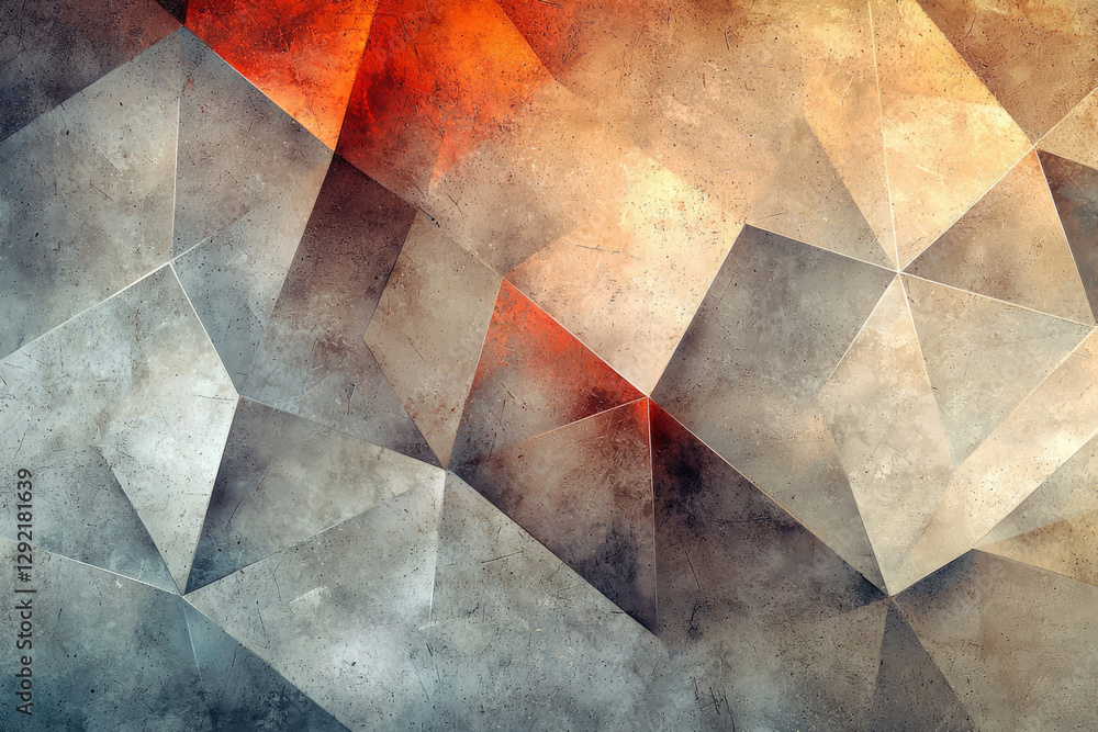 Poster Abstract geometric pattern with textured polygonal shapes in muted tones, creating a modern and industrial aesthetic.