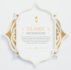 Luxury Islamic Background gold ornamental greeting cards with Islamic geometric arch frame