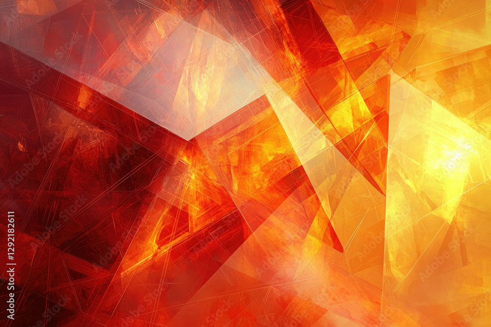 Aufkleber Abstract fiery geometric shapes intersect, creating a dynamic and energetic composition of intense orange and yellow hues.