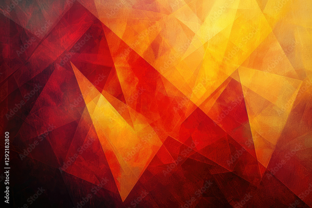 Poster Abstract art featuring overlapping red and orange geometric shapes, creating a vibrant and textured visual.