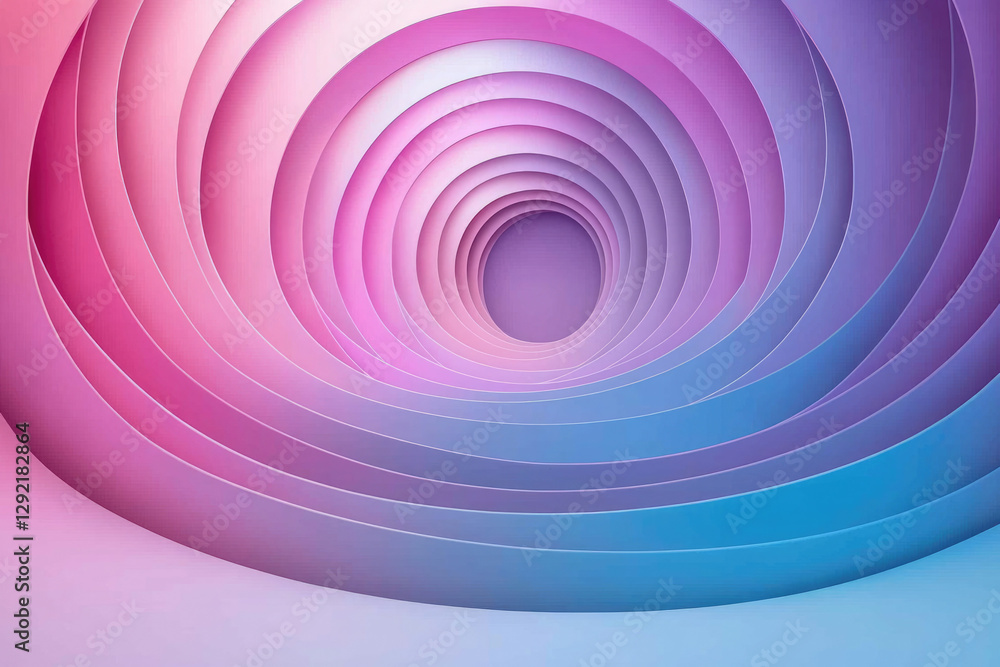 Poster Abstract image of concentric circles in shades of pink and blue, creating a mesmerizing vortex effect.