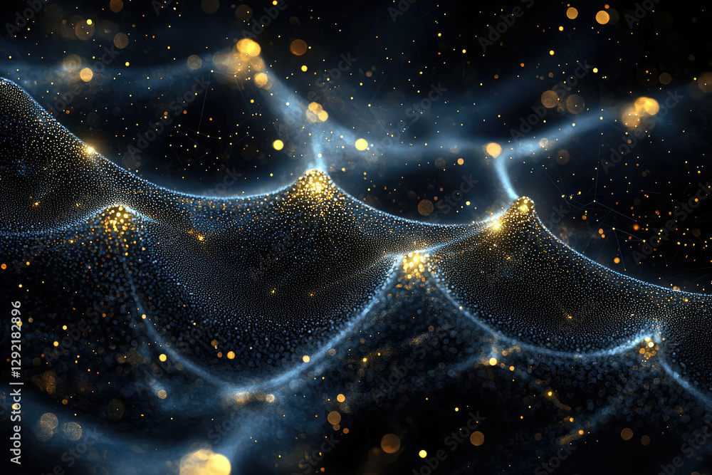 Aufkleber abstract cosmic landscape with glowing particles and nebulae, depicting a digital universe.