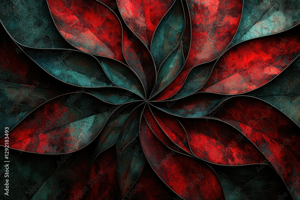 Aufkleber Abstract swirl pattern of dark red and teal layered petals, creating a captivating design.