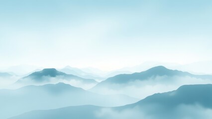 Obraz premium Mountains shrouded in mist under a serene sky create a tranquil landscape at dawn. Generative AI