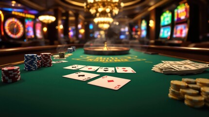 Experience the thrill of classic card games in a lively casino atmosphere filled with lights and excitement. Generative AI