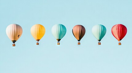 Fototapeta premium A group of hot air balloons soaring against a vibrant blue sky, framed by a soft blue horizon