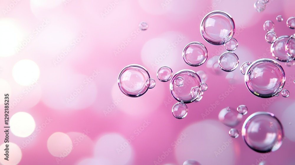 Poster bubbles float on pink-white background with light bokeh