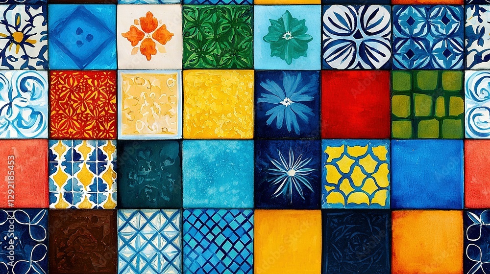 Leinwandbilder a zoomed-in image of a mosaic wall featuring multiple colored tiles and unique patterns