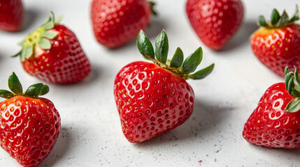 Fresh strawberry pieces isolated on white background, top view.