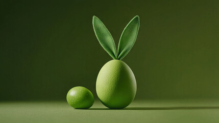  Two green eggs, one with a leaf protruding