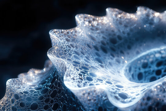 Fototapeta Abstract fractal art depicting a flowing, bubbly, translucent, and luminous blue structure.
