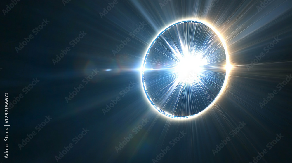 Aufkleber white neon glowing circle. realistic vector illustration of light lens flare effect of circular shap