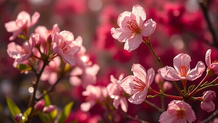 Obraz premium Serene Spring Morning Dew-kissed Blooms in Velvety Red