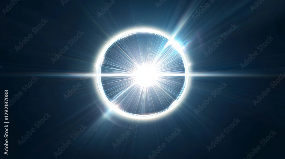 Aufkleber white neon glowing circle. realistic vector illustration of light lens flare effect of circular shap