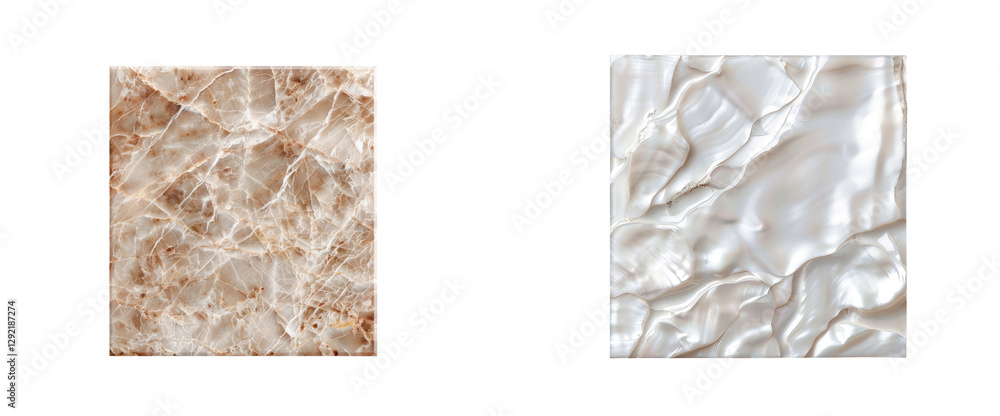 Aufkleber two rectangular tiles featuring unique patterns and textures in natural earthy and pearl tones