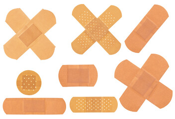 Collection of different medical plasters isolated on a white background