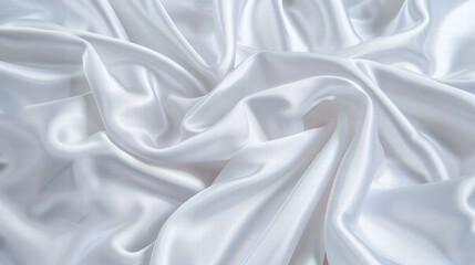 Obraz premium Freshly laundered white bed linen set with fluffy pillows and soft blankets.