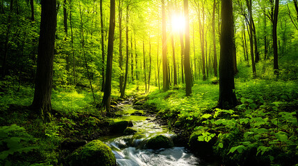 Sunlit Forest After Spring Rain: A Visual Ode to Nature's Rebirth and Continuous Renewal