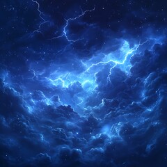 Night sky, lightning storm, clouds, stars, cosmic background, wallpaper