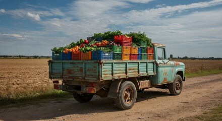 Obraz premium Vintage Farm Truck Loaded with Harvest