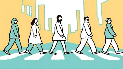 Minimalist People Walking City Illustration
