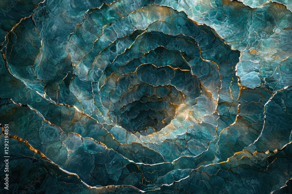 Poster abstract teal and gold swirling marble texture resembling a deep ocean vortex or a gemstone.