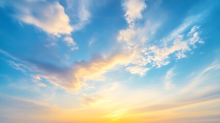 Obraz premium Dreamy sunset with pastel clouds in tranquil sky high resolution picture