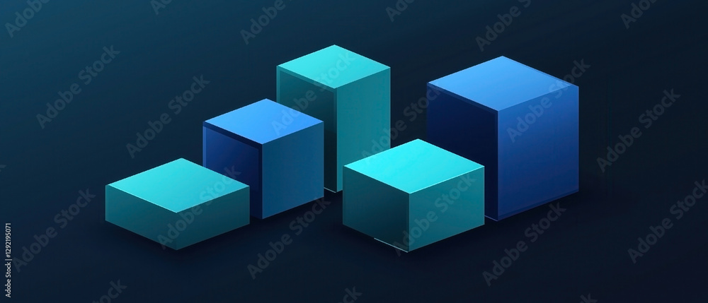 Aufkleber stylized 3d geometric shapes representing data analysis and growth.