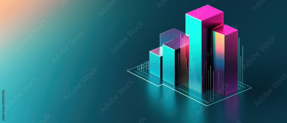 Poster colorful 3d bar graph representing data analysis and growth.