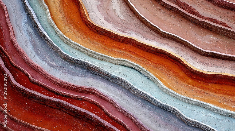 Poster a close-up of multicolored and sized rock layers stacked on top of each other in a rock formation