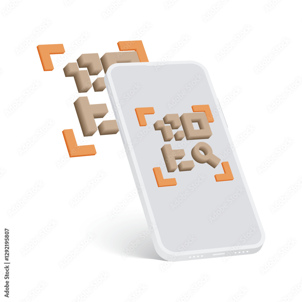 Poster 3d qr code verification and authentication on smartphone. mobile phone scanner reading qr code with 