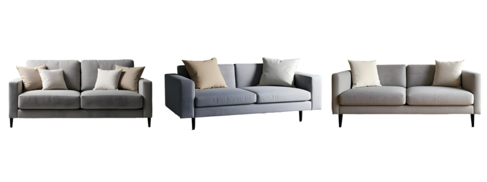 A modern Sofa set and pillows on isolated transparent background. modern interior, minimalist design.