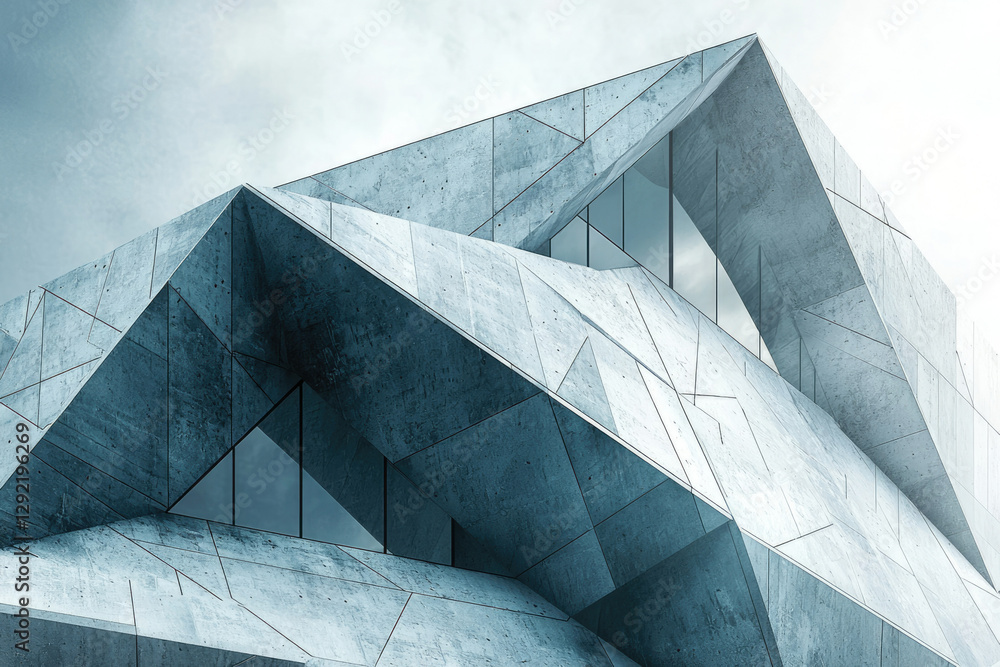 Fototapete abstract concrete architecture with sharp angles and geometric patterns, showcasing modern design.
