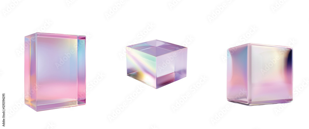 Poster iridescent glass shapes displaying reflections and refractions in various forms