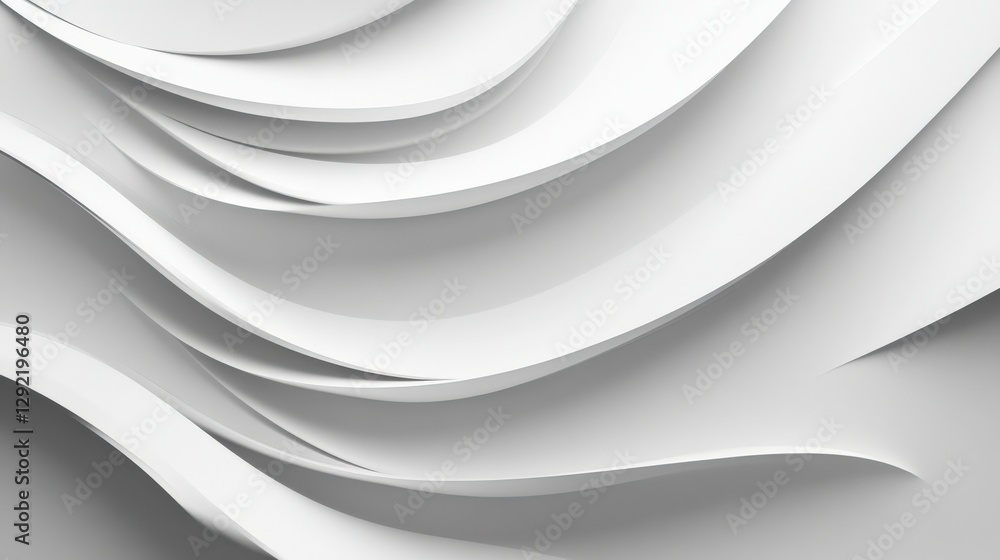 Poster abstract composition of flowing white paper waves creating a dynamic texture in a minimalist space