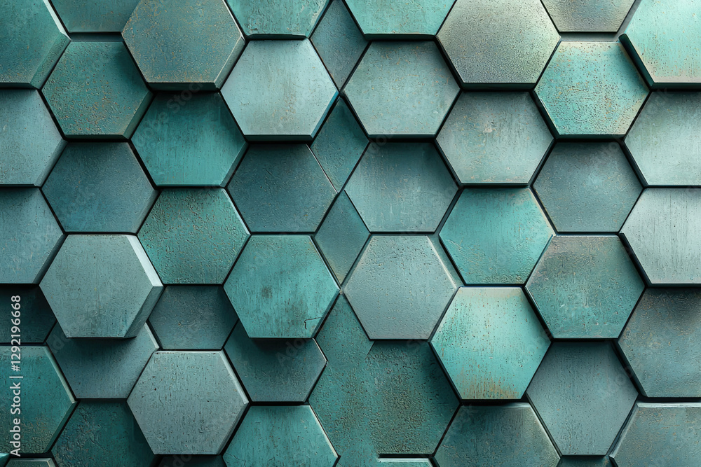 Poster Abstract background of teal hexagonal shapes, creating a textured, geometric pattern.