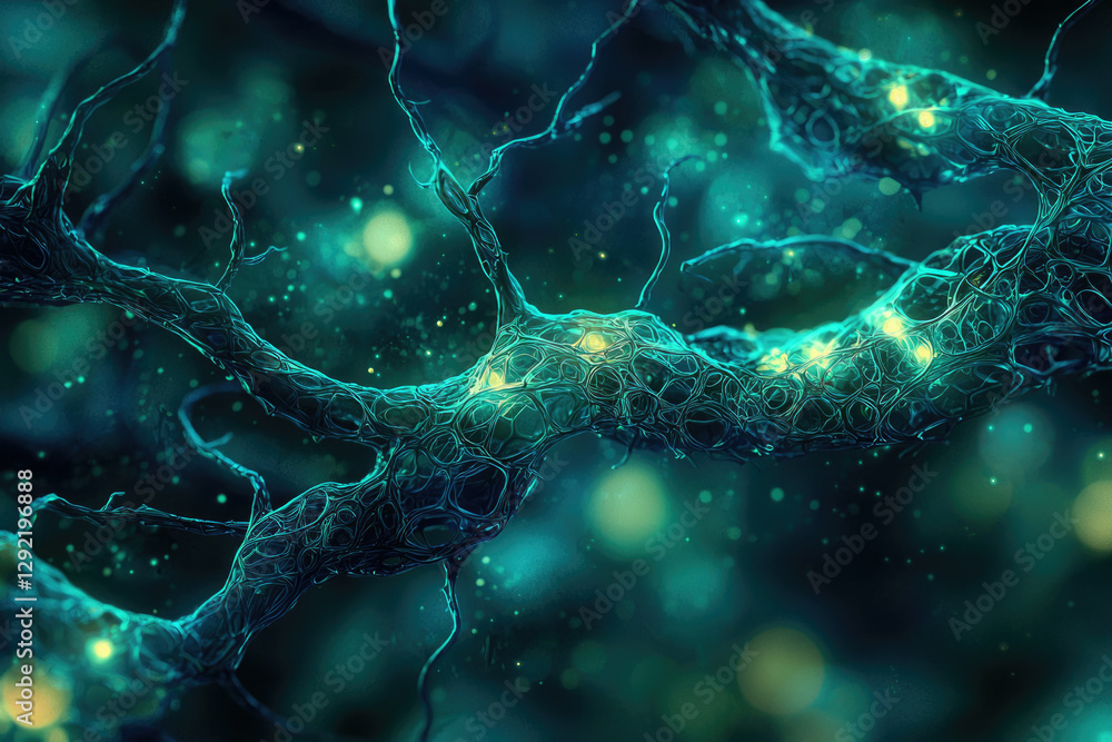 Aufkleber Microscopic view of a neuron, showcasing its intricate network of dendrites and synapses.